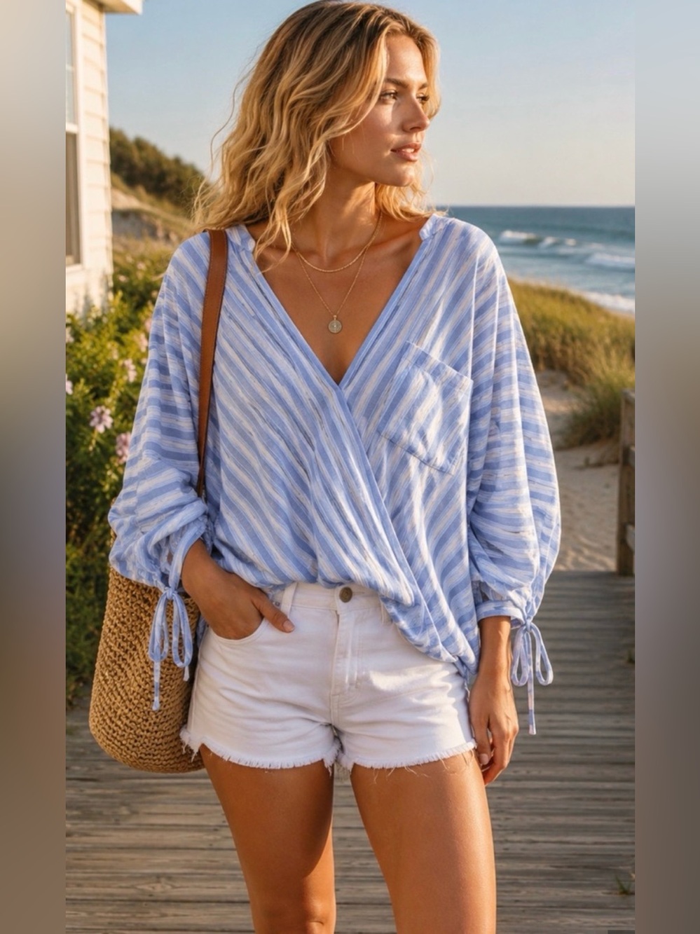 FREE PEOPLE Blue MORNING Stripe Dolman Top RARE Sold Out ANTHROPOLOGIE S #013
